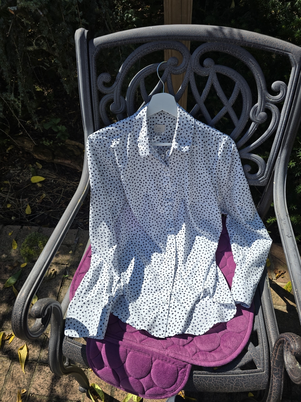 a new day White Button-Up Blouse with Black Heart Print